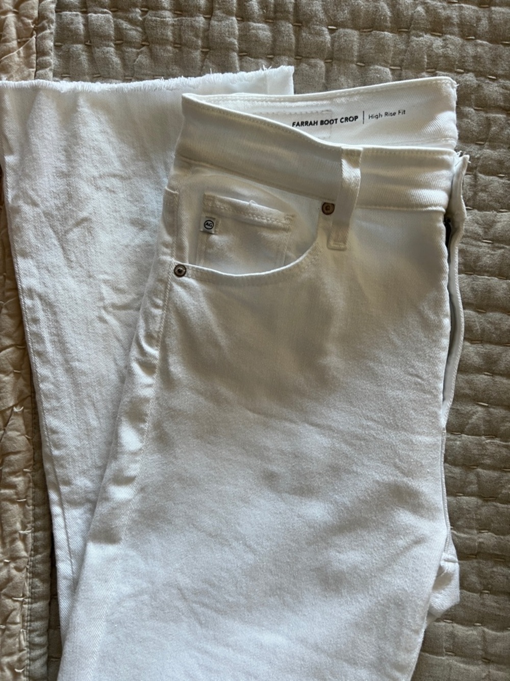 AG Adriano Goldschmied Farrah Boot Crop High-Rise Jeans in White